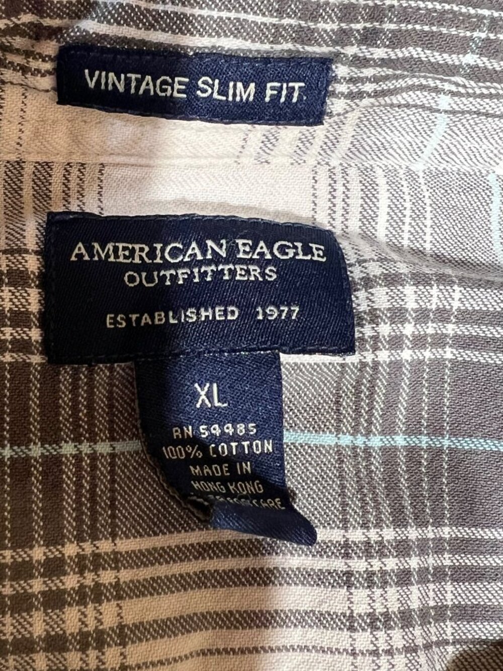 American Eagle Western Pearl Snap Shirt Gray Plaid Pocket Slim Fit XL - Picture 3 of 4